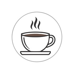 Obraz premium Stylized hot coffee cup graphic with steam rising within a round frame for various beverage concepts.