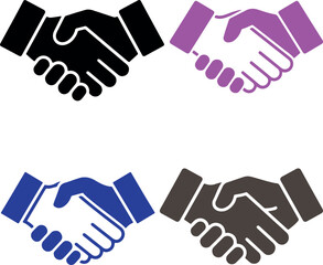 Fototapeta premium Vector Illustrations of Handshake Icons in Various Colors, Representing Business Agreement, Partnership, Cooperation, and Negotiation – Ideal for Corporate and Professional Themes