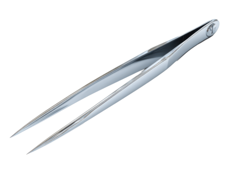 Precision tweezers for crafting workshop tool photography close-up. Isolated on transparent background, png.