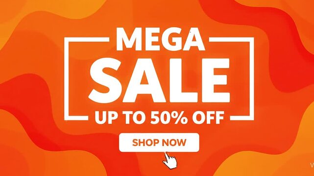 Mega sale up to fifty percent off promotion on orange gradient background art
