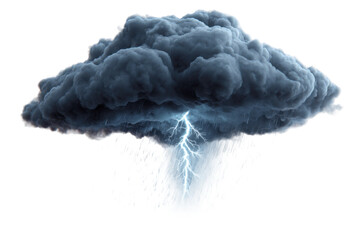 Lightning strikes amidst dark clouds nature scene dramatic weather. Isolated on transparent background, png.