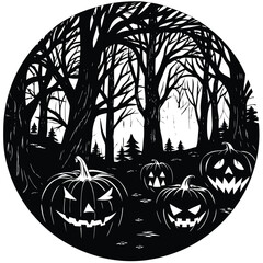Spooky Halloween pumpkin tree with bats and a full moon, perfect for an autumn night celebration