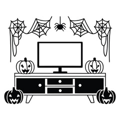 Vector illustration of a living room interior with vintage television, furniture, and home decorations