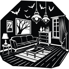 Vector illustration of a vintage luxury living room interior with sofa, armchair, and table, showcasing classic home design