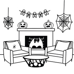 Modern living room vector illustration with sofa, table, and window for home interior design