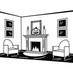 Modern living room interior vector with sofa, television, fireplace, and decor