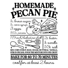 Fototapeta premium Homemade Pecan Pie Recipe Tee, Unique Baking Shirt, Pecan Pie Lover Gift, Christmas Baking Guide, Cooking Instructions T-shirt 