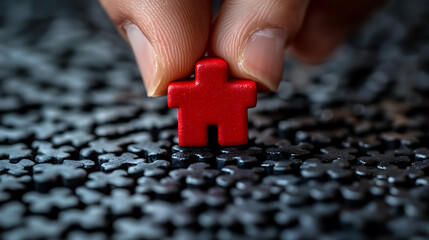 Finding the Right Fit Red Puzzle Piece on Black Background