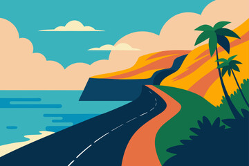 Scenic Cliffside Road Overlooking Ocean Waves