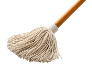 A mop head with a wooden handle isolated on transparent background