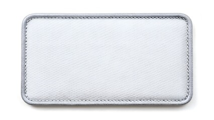 A blank white fabric patch with embroidered edges is isolated on a white background