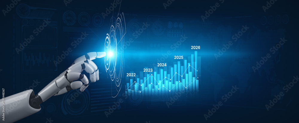 Poster ai-generated image showing data-driven projection of business performance trends across five years u