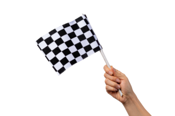 Flag waving action race track sports event dynamic environment. Isolated on transparent background, png.