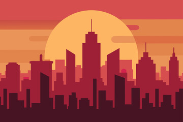Fototapeta premium Urban Skyline With Glowing Sunset Haze