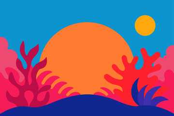 Vibrant Coral Reef Below Setting Tropical Sun