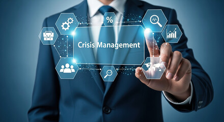 Effective Crisis Management Strategy: Businessman Navigating Challenges with Digital Solutions for Business Continuity and Risk Mitigation Planning