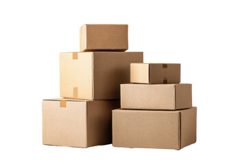 Packaging process cardboard boxes stacked in warehouse environment. Isolated on transparent background, png.