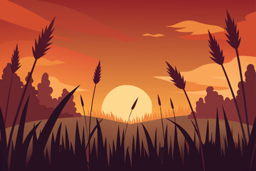 Wild grass in the forest at sunset macro image soft focus