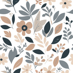 Seamless Boho Floral Pattern &ndash; Hand Drawn Botanical Flowers in Soft Pastel Colors.