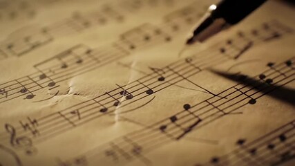 Aged sheet music with musical notes