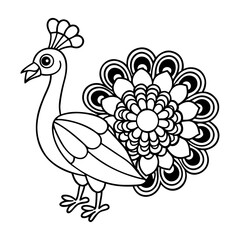 Fototapeta premium Draw a Black and White Outline of a Peacock Walking Gracefully Coloring Page