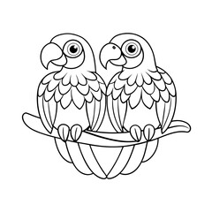 Naklejka premium Draw a Pair of Macaws Perched on a Branch with Their Feathers Spread Coloring Page