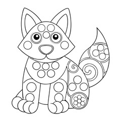Obraz premium Draw a Stylized Dog with a Patterned Paw and Fluffy Fur Coloring Page