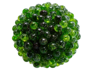 Bouncing green spheres abstract art studio close-up creative design. Isolated on transparent background, png.