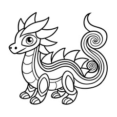 Outline a Black and White Outline of a Dragon with Spread Wings Coloring Page