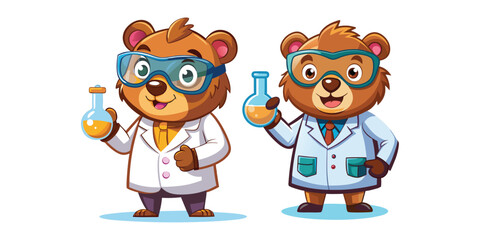 Cute Scientist Bear Wearing Lab Goggles Holding Bubbling Beaker Vector Illustration for Science, Chemistry, Education, Research, and Laboratory-Themed Designs