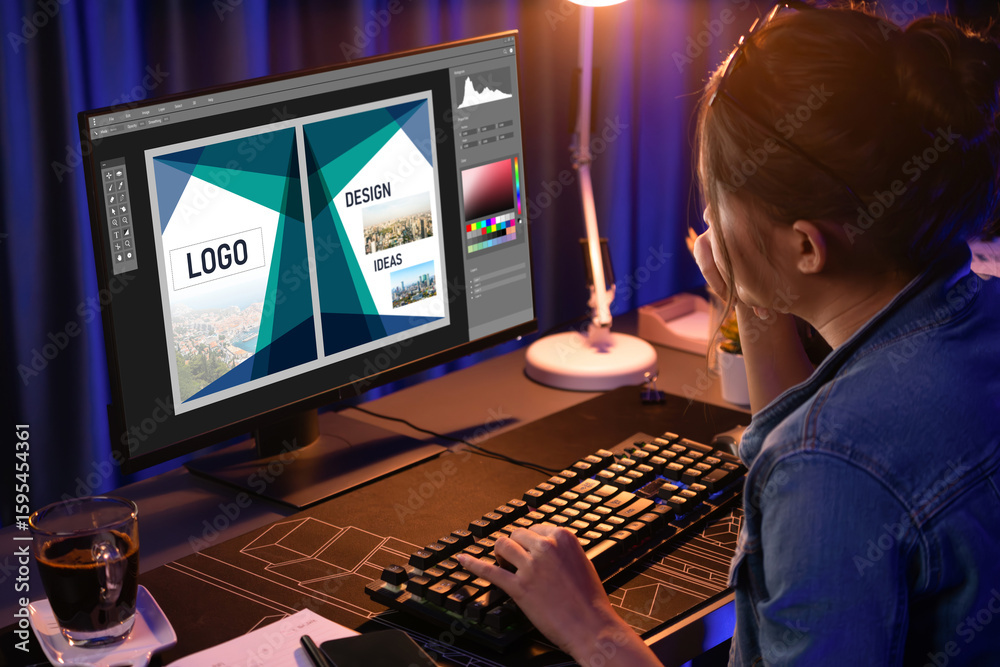 Fototapete graphic designer software for modern design of web page and commercial brisk ads showing on the comp