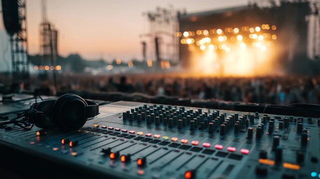 男性がミキサー卓の前で音響調整する光景