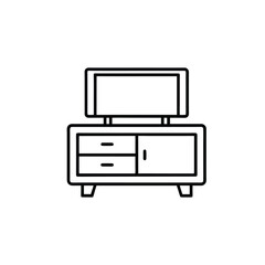 Outline television and table icon on white background