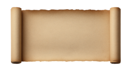 Torn blank paper sheet with a rolled edge, isolated on a transparent background in PNG format.