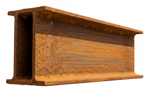 A rusty brown steel Ibeam sits against a black background Visible textures suggest age and exposure