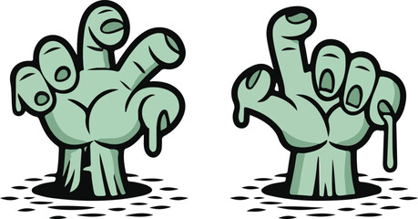 Cartoon Zombie Hands Emerging from Holes