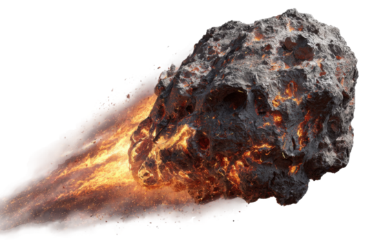 Meteor shower ignites atmosphere over earth nature high-speed view. Isolated on transparent background, png.