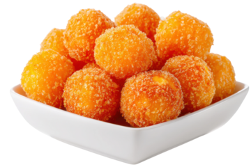 Delicious cheese balls kitchen food photography bright colors close-up. Isolated on transparent background, png.