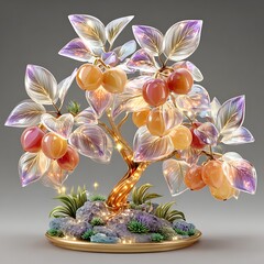 Decorative floral tree with golden illuminated fruits high resolution picture