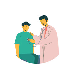 a patient going for a regular checkup, typically showing a person interacting with a doctor in a clinical setting. 