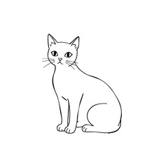 Simple line sketch of a cat sitting with an attentive expression  