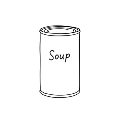 Simple line sketch of a canned soup with label  