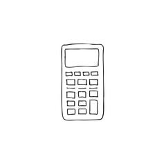 Simple line sketch of a calculator in black and white  