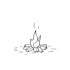 Simple line sketch of a campfire with logs and smoke rising  