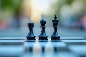 Consulting on strategic decisions with modern chess pieces at an outdoor location, Professional business partner consulting on modern smart strategies