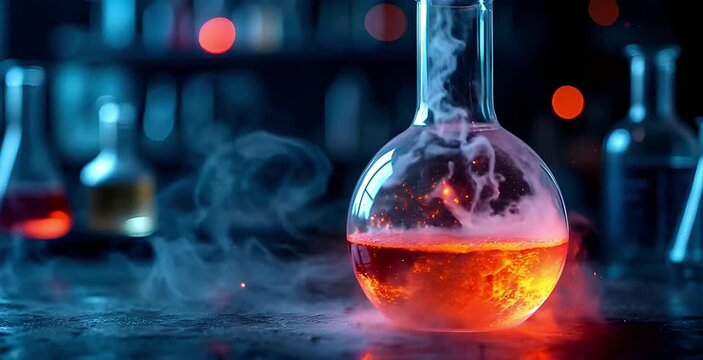 Liquid explosion inside a lab test tube. Conceptual video of chemical reaction, dangerous experiment, or science gone wrong.
