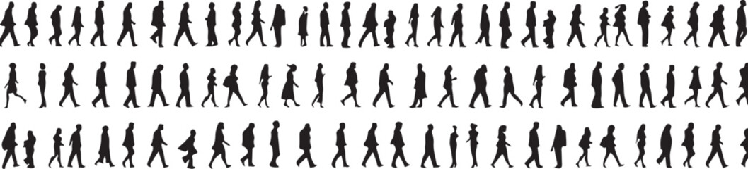 Obraz premium Diverse human silhouettes walking in procession people black