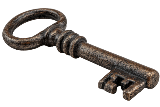 Unlocking potential vintage key on isolated view. Isolated on transparent background, png.