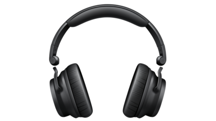 Premium black studio headphones for music production and audio listening gear on transparent background