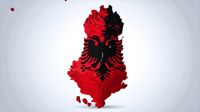 Abstract 3D eagle illustration with red petals on white backdrop